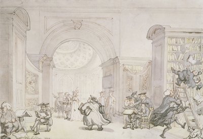 The West Room and the Dome Room of Old University Library, Cambridge (1800) by Thomas Rowlandson